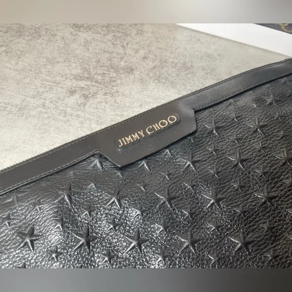 Jimmy Choo Oversized Derek Clutch Wrislet Black Leather Studded Star Bag - Picture 4 of 17